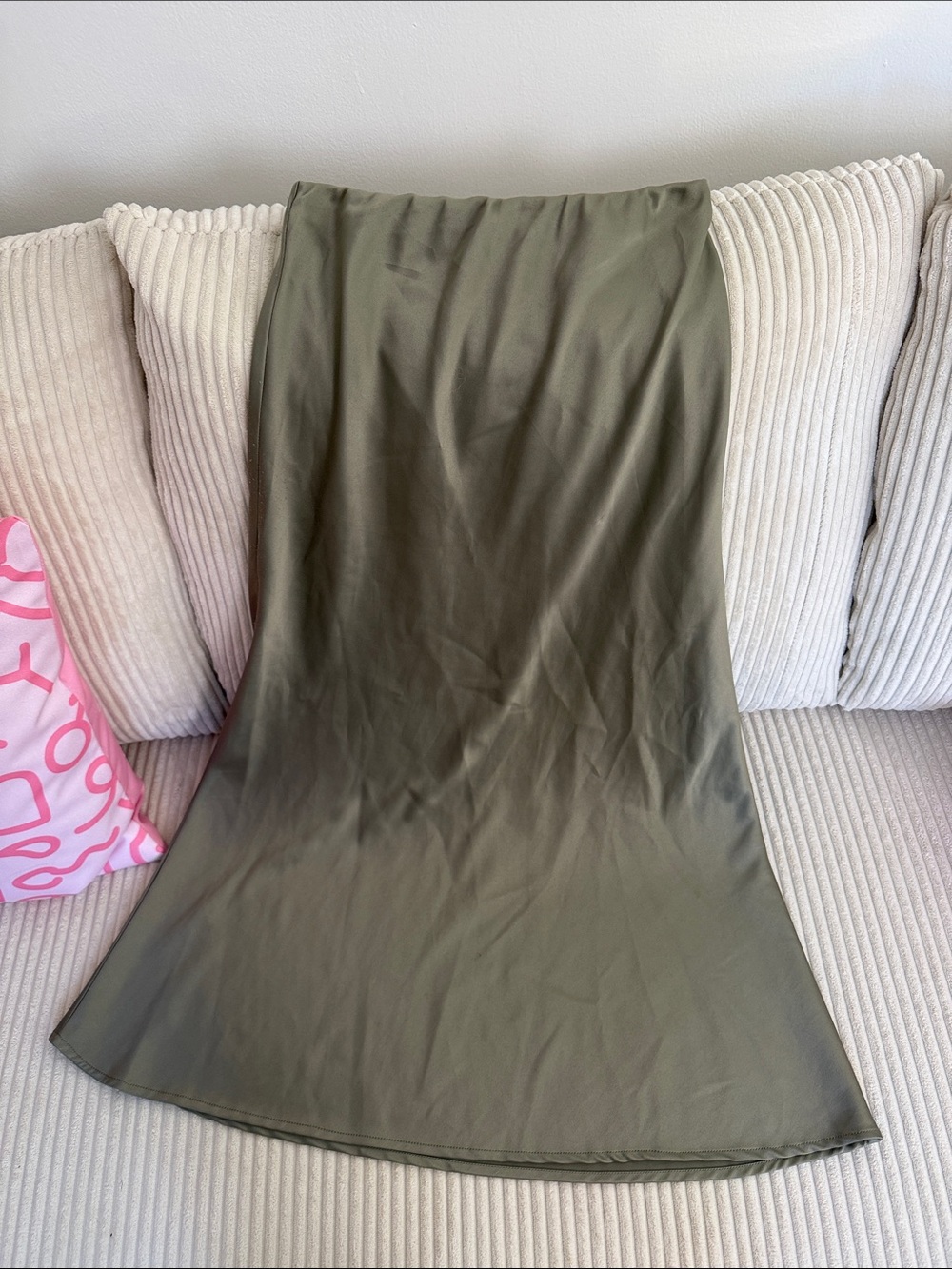 Olive Green Satin Slip Skirt